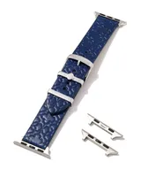 Filigree Navy Leather Watch Band with Stainless Steel