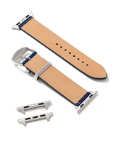 Filigree Navy Leather Watch Band with Stainless Steel