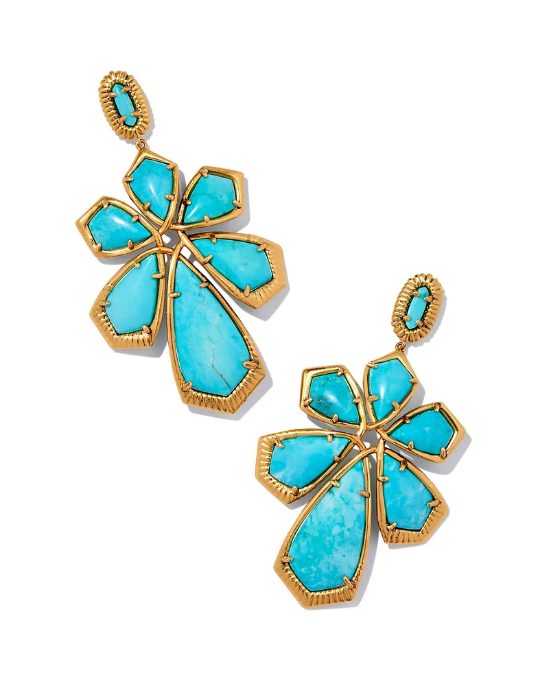 Layne Vintage Gold Statement Earrings in Variegated Turquoise Magnesite