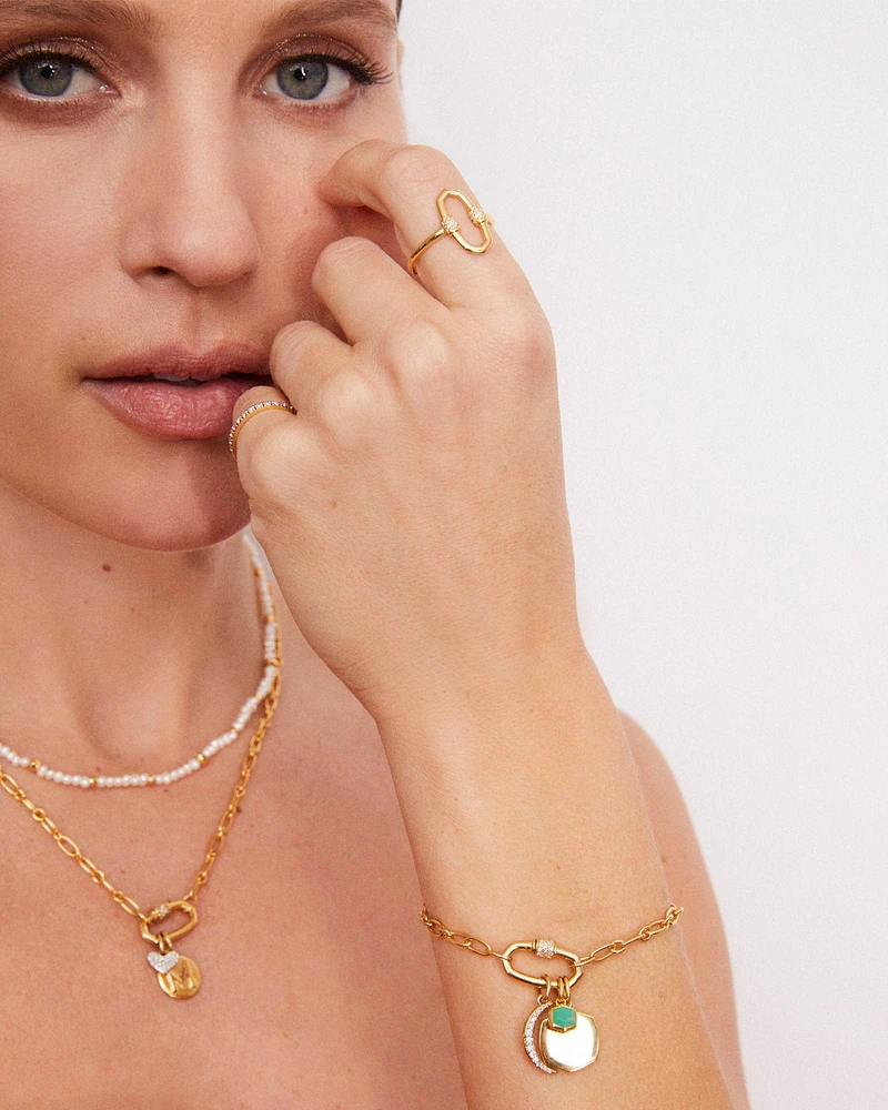 Crescent Moon 18k Gold Vermeil Charm in White Diamond