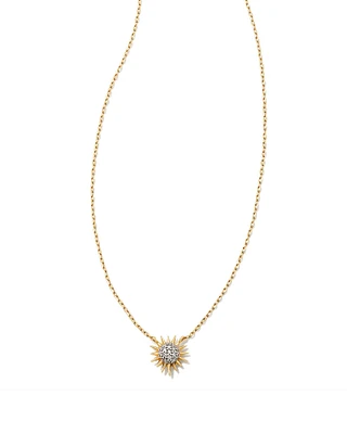 Tiny Sunburst 14k Yellow Gold Pendant Necklace in White Diamond