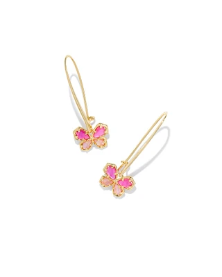 Mae Gold Butterfly Wire Drop Earrings in Azalea Pink Mix