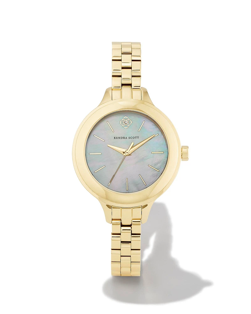 Alex Two Tone Stainless Steel 35mm Narrow Watch Ivory Mother-of-Pearl