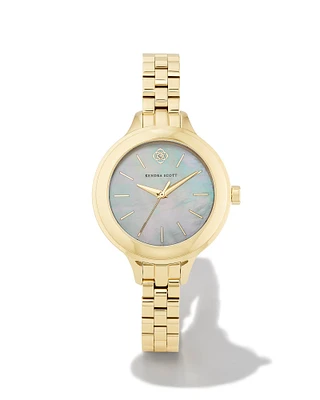 Alex Gold Tone Stainless Steel 35mm Narrow Watch Ivory Mother-of-Pearl