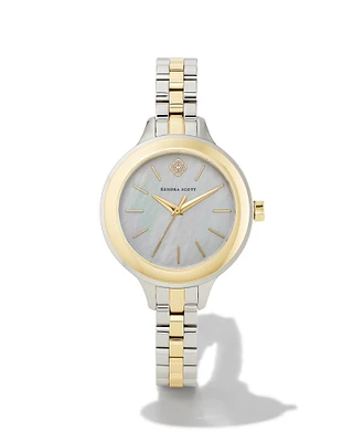 Alex Two Tone Stainless Steel 35mm Narrow Watch in Ivory Mother-of-Pearl