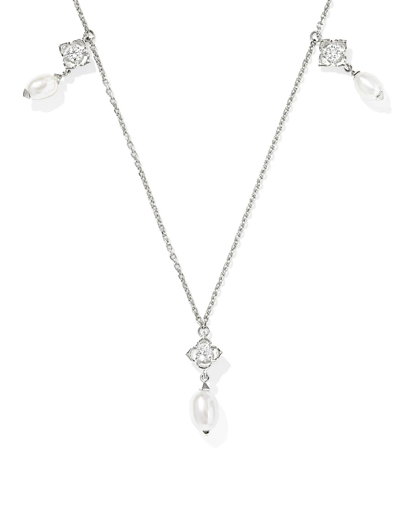 0.21 ct Lab Grown Diamond Dira 14k White Gold Pearl Strand Necklace