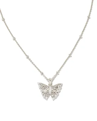 Delicate Butterfly Sterling Silver Pendant Necklace in White Sapphire