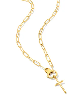 Paperclip Cross Charm Necklace in 18k Gold Vermeil