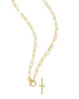 Paperclip Cross Charm Necklace in 18k Gold Vermeil