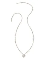 Mom Heart Padlock Sterling Silver Pendant Necklace in White Sapphire