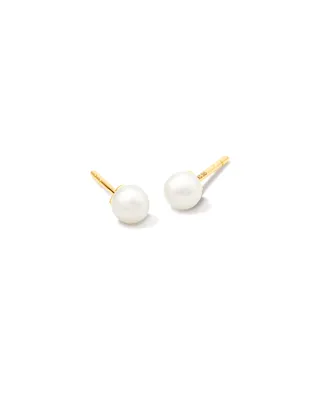 Michelle Pearl 14k Yellow Gold Stud Earrings in White Pearl