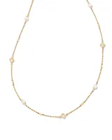 Michelle 14k Yellow Gold Strand Necklace in White Pearl