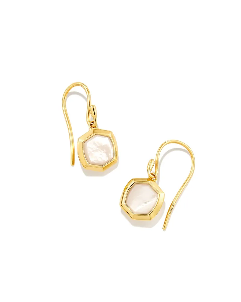 Davis 18k Gold Vermeil Small Drop Earrings in Ivory Mother-Of-Pearl