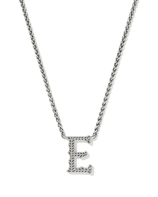 Beau Letter E Pendant Necklace in Vintage Silver