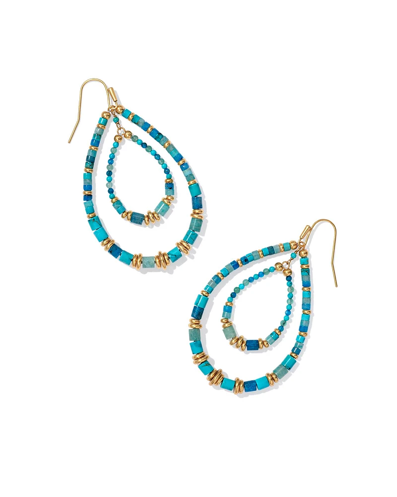 Bree Vintage Silver Open Frame Earrings Teal Mix