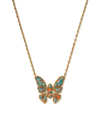 Ember Vintage Silver Butterfly Statement Necklace Variegated Turquoise Magnesite