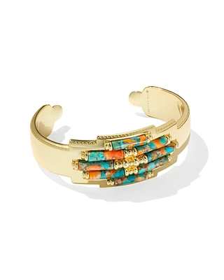 Ember Gold Statement Metal Cuff Bronze Veined Turquoise Magnesite Red Oyster