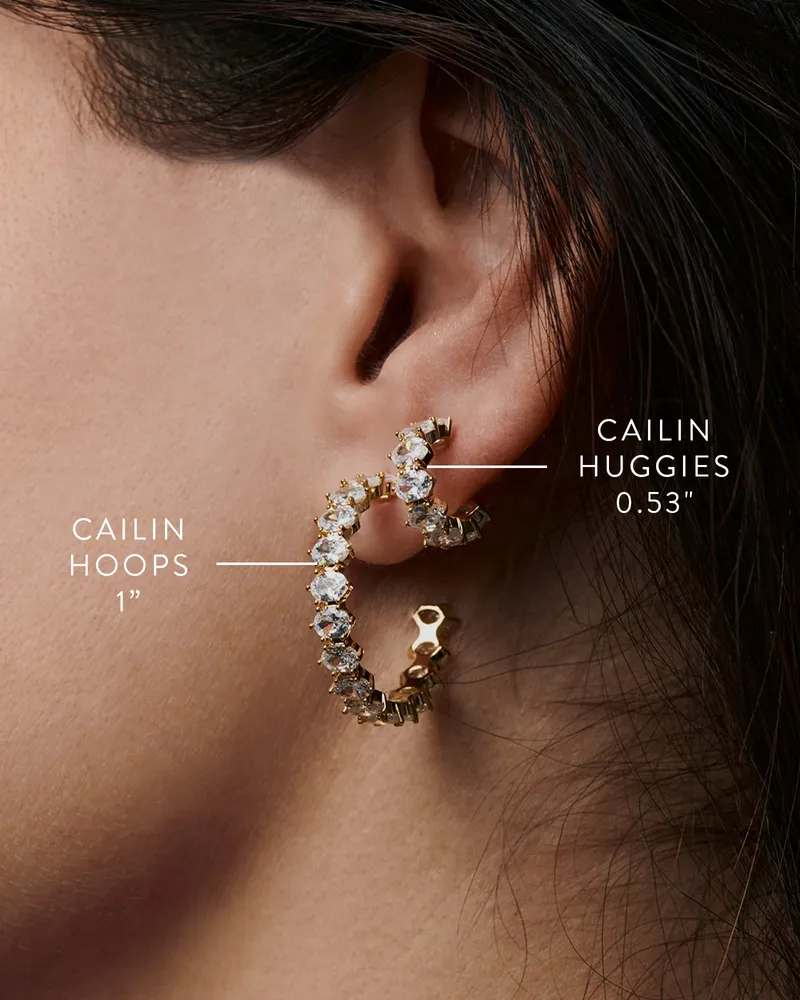 Cailin Gold Crystal Huggie Earrings in Crystal