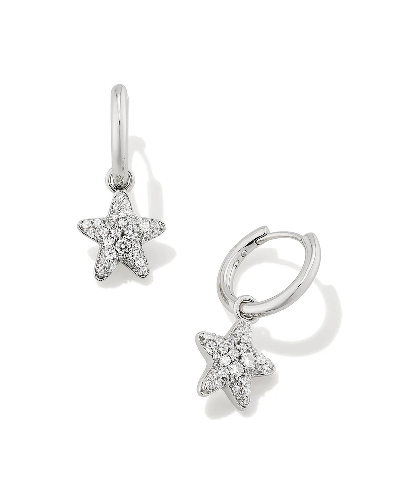 Jae Convertible Gold Star Pave Huggie Earrings White Crystal