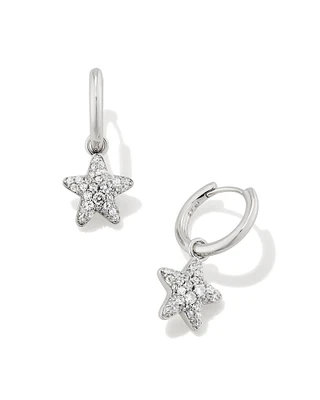 Jae Convertible Silver Star Pave Huggie Earrings in White CZ