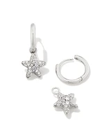 Jae Convertible Gold Star Pave Huggie Earrings White Crystal