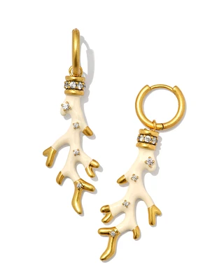 Shea Convertible Vintage Gold Huggie Earrings Ivory Enamel
