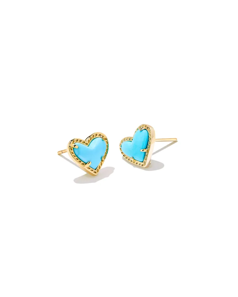 Ari Heart Gold Stud Earrings in Light Blue Magnesite