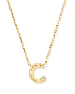 Diamond Accent Letter C 14k Yellow Gold Pendant Necklace in White Diamond