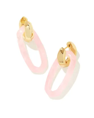 Elle Gold Convertible Link Earrings in Rose Quartz