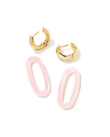 Elle Gold Convertible Link Earrings in Rose Quartz