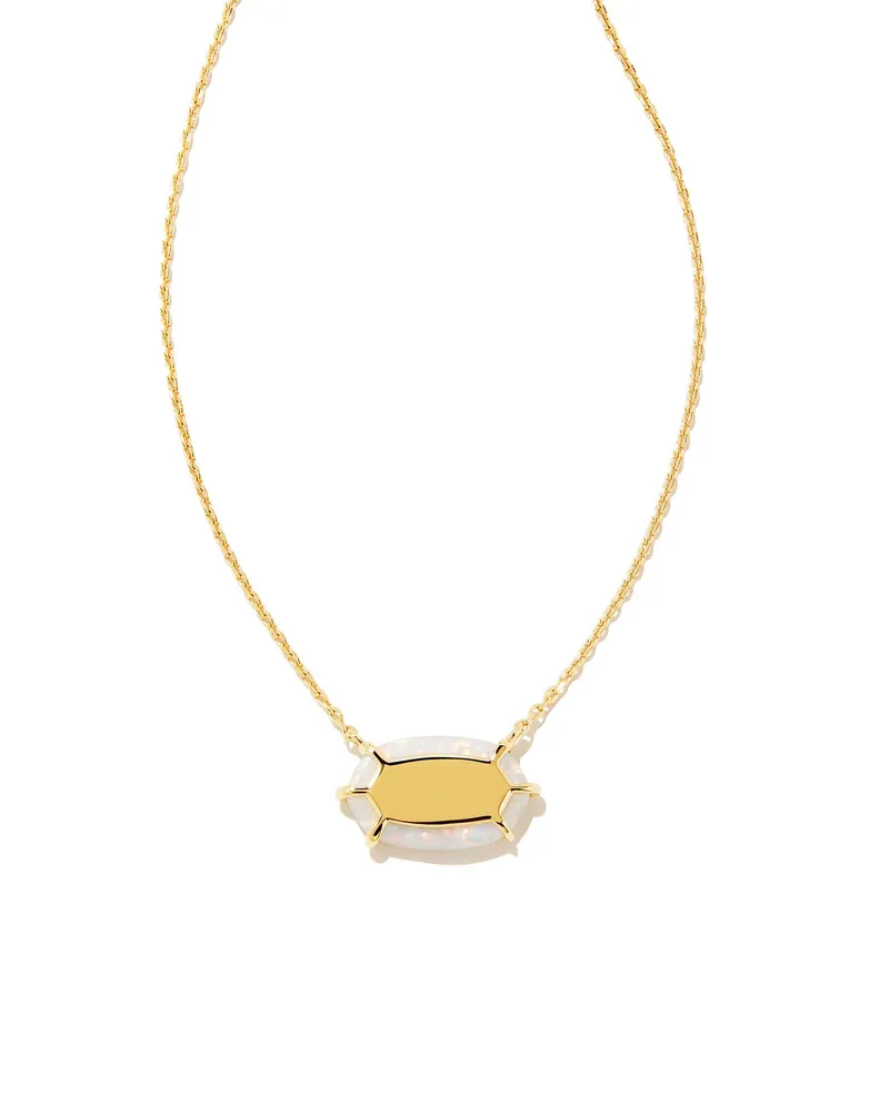 Framed Elisa Opal 18k Gold Vermeil Pendant Necklace in White Kyocera Opal