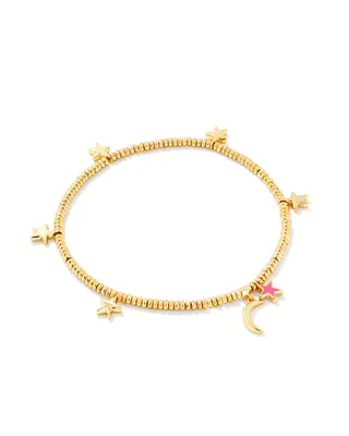 Moon & Star Gold Stretch Bracelet in Pink Enamel