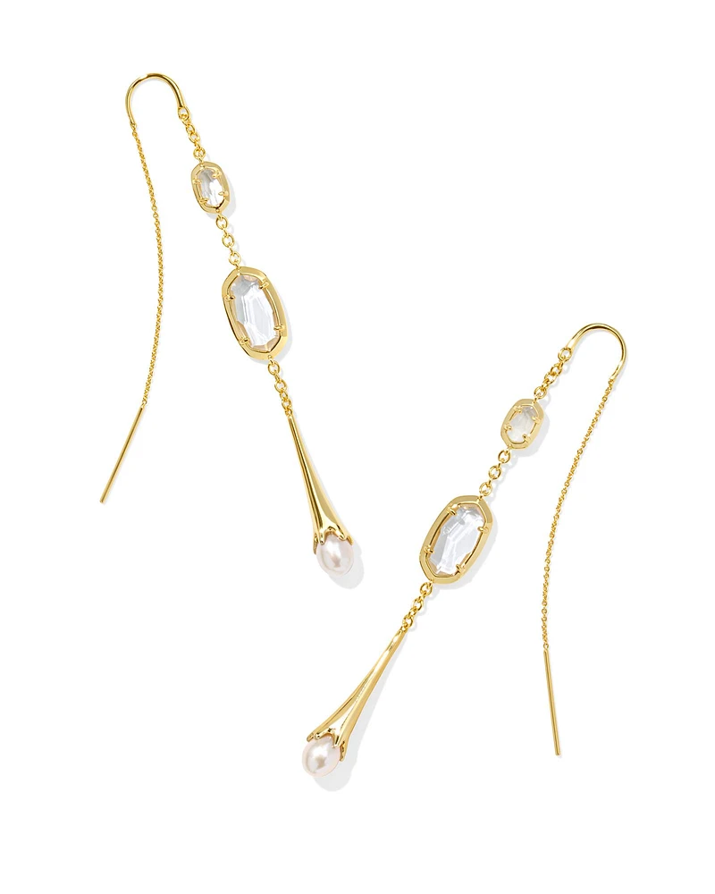 Eve Gold Linear Earrings in White Mix