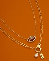 Football Gold Short Pendant Necklace in Orange Goldstone