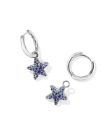 Jae Convertible Silver Star Pave Huggie Earrings in Blue Crystal