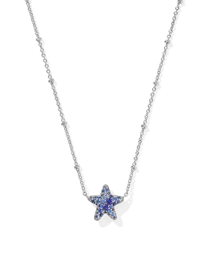 Jae Silver Star Pave Short Pendant Necklace in Blue Crystal