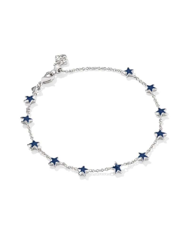 Sierra Silver Star Delicate Chain Bracelet in Navy Enamel