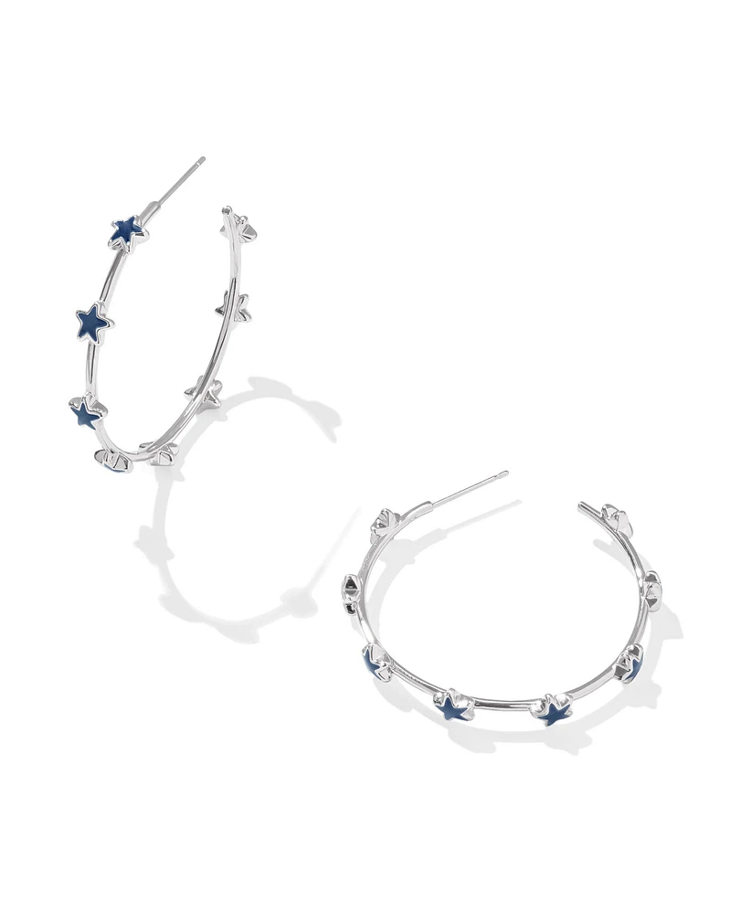 Sierra Silver Star Hoop Earrings in Navy Enamel