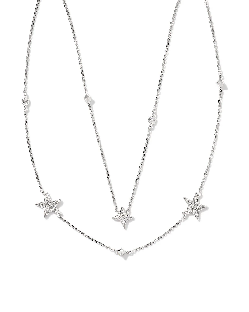 Star Cluster 14k White Gold Multi Strand Necklace in White Diamond