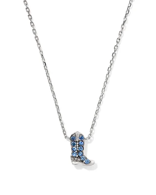 Tiny Cowboy Boot 14k White Gold Pendant Necklace in Blue Sapphire