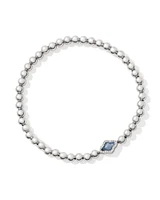 Abbie Silver Beaded Stretch Bracelet in Light Blue Mother-of-Pearl