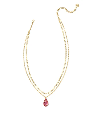 Camry Gold Enamel Frame Multi Strand Necklace Natural Mother-of-Pearl