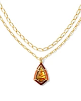 Camry Gold Enamel Frame Multi Strand Necklace in Marbled Amber Illusion