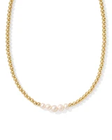 Eve Gold Beaded Strand Necklace White Pearl