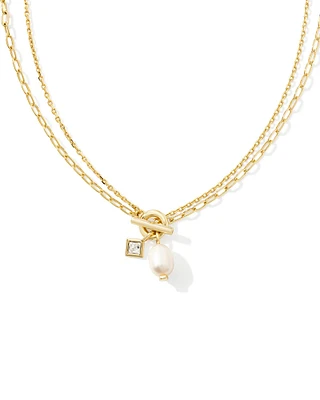 Eve Gold Chain Multi Strand Necklace White Pearl