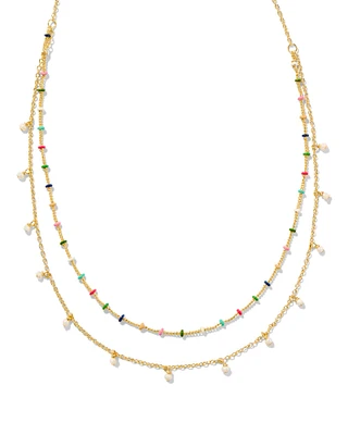 Eve Gold Multi Strand Necklace White Mix