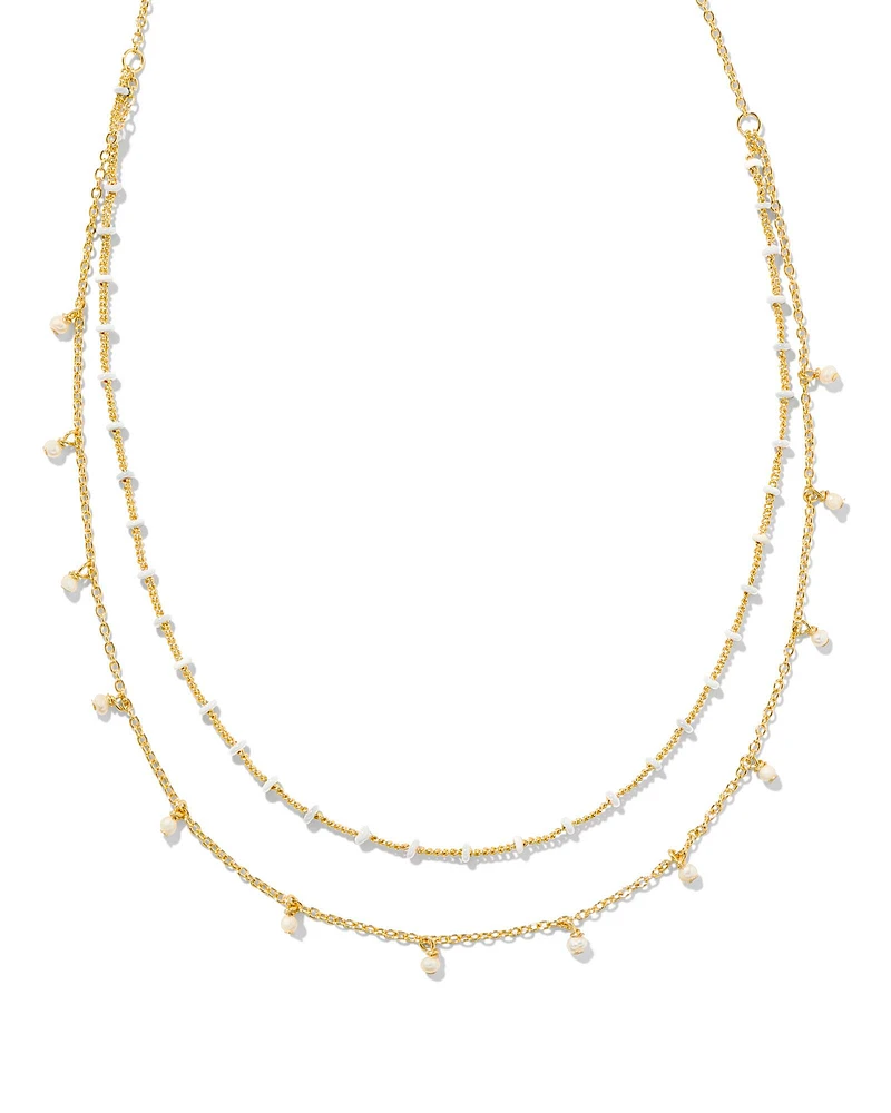 Eve Gold Multi Strand Necklace in White Mix