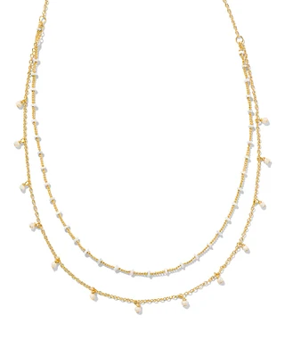 Eve Gold Multi Strand Necklace in White Mix