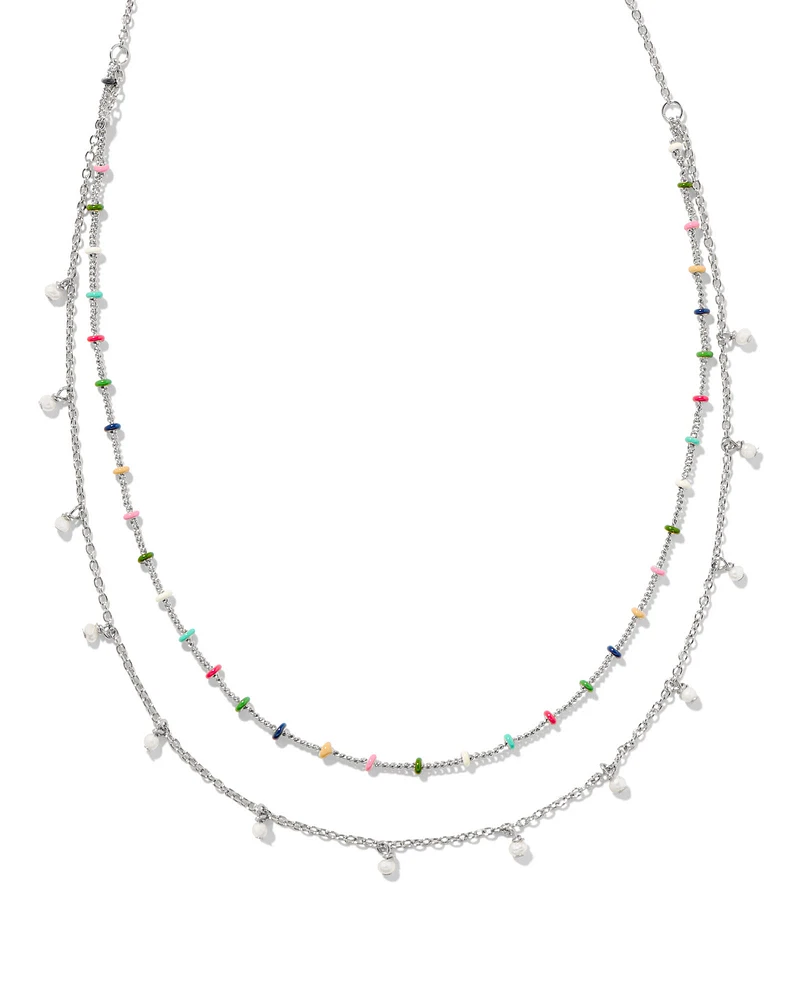 Eve Silver Multi Strand Necklace White Mix