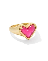 Framed Ari Heart Gold Band Ring Mood Stone